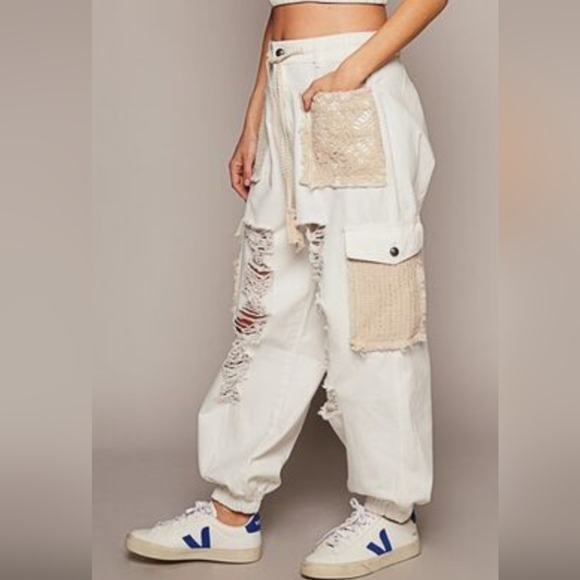 POL Distressed Cargo Pants in The Color Oatmilk. NWOT - Picture 6 of 6